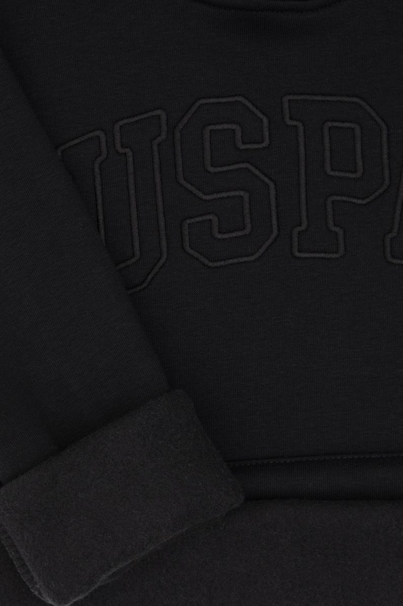 Kız Çocuk Siyah Kapüşonlu Şardonlu Basic Sweatshirt