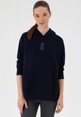 Kadın Lacivert Yırtmaçlı Kapüşonlu Sweatshırt - 50313611016