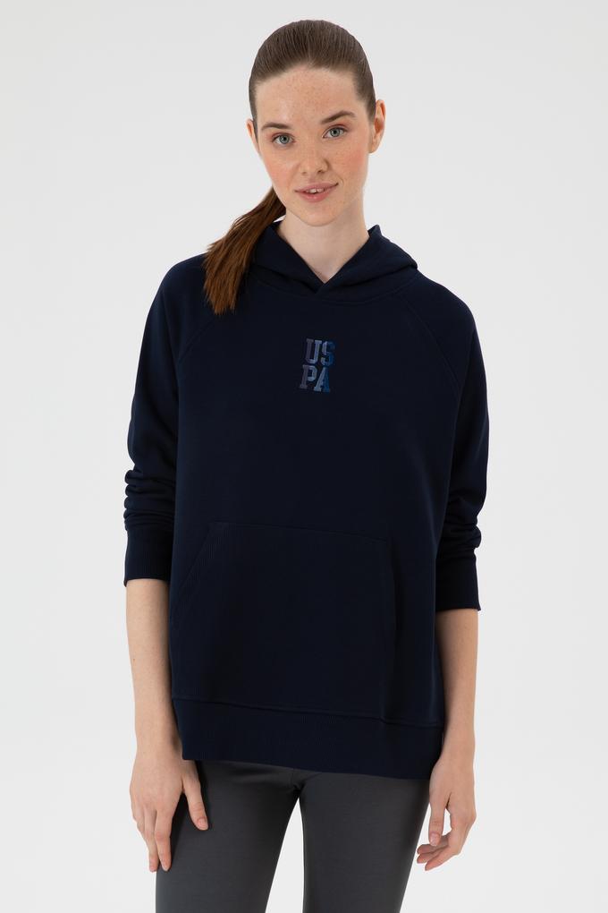 Kadın Lacivert Yırtmaçlı Kapüşonlu Sweatshırt