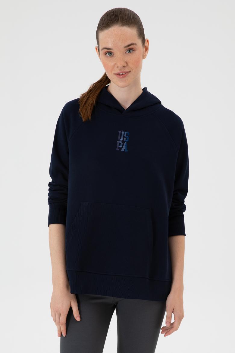 Kadın Lacivert Yırtmaçlı Kapüşonlu Sweatshırt