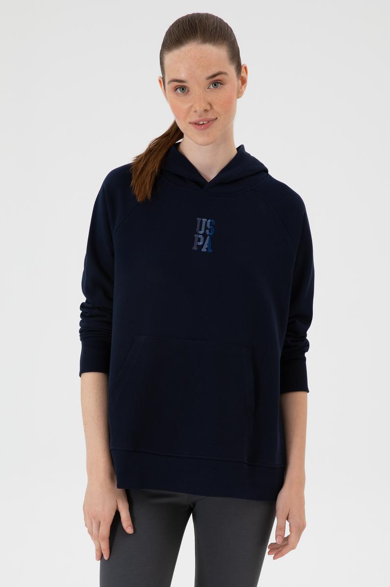 Kadın Lacivert Yırtmaçlı Kapüşonlu Sweatshırt