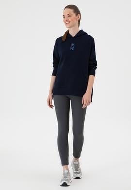 Kadın Lacivert Yırtmaçlı Kapüşonlu Sweatshırt - 50313611016