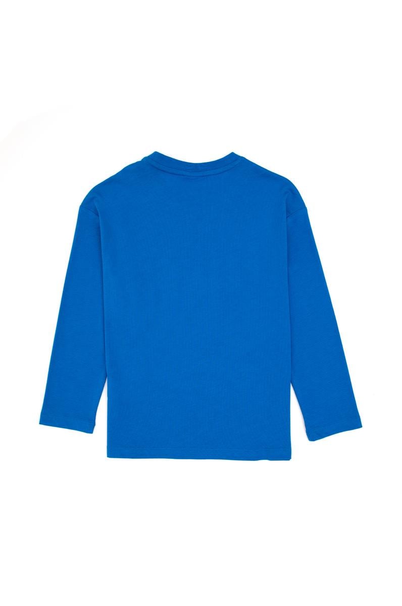 Erkek Çocuk Koyu Mavi Bisiklet Yaka Sweatshirt