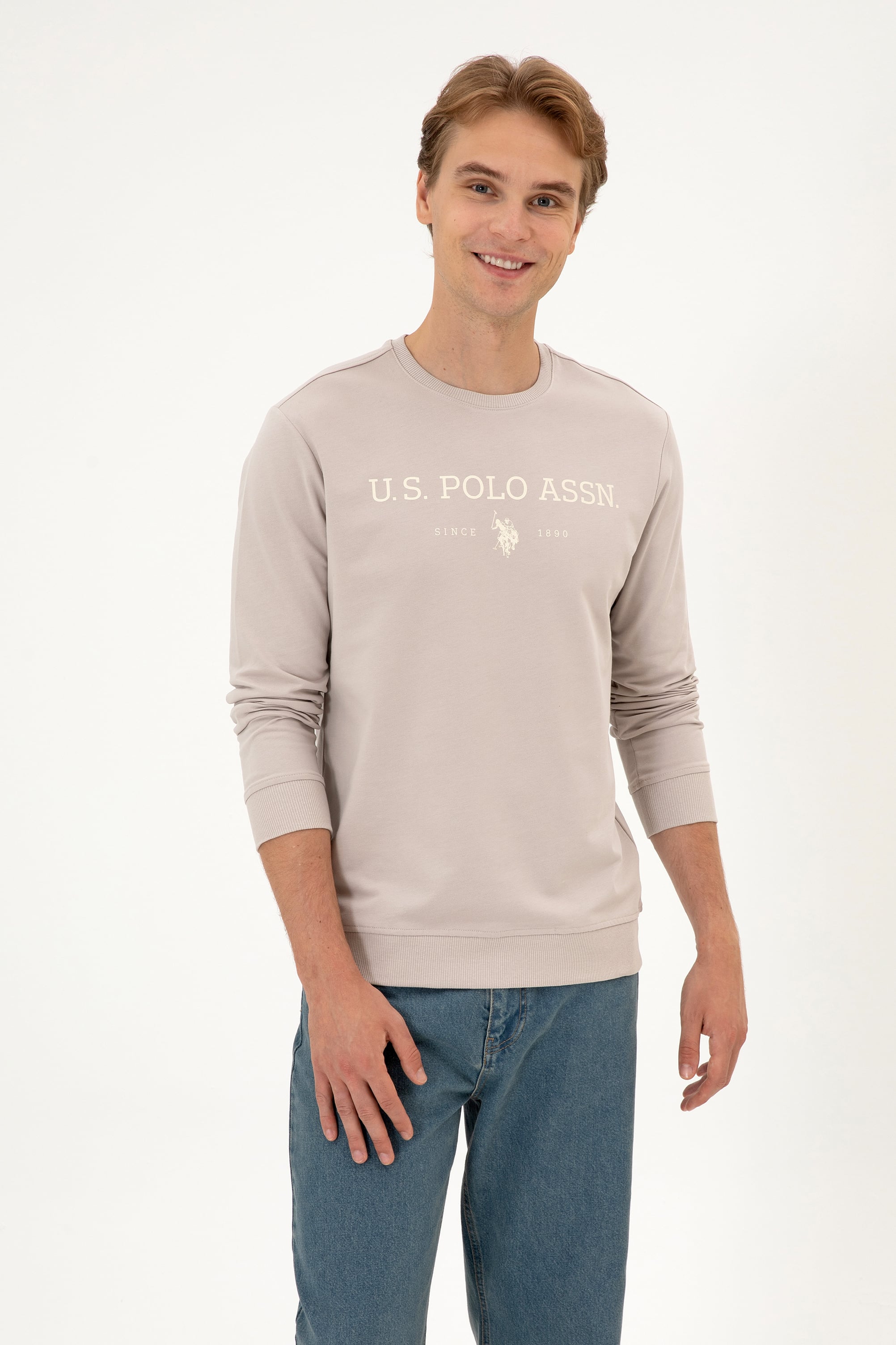 Erkek Regular Fit Bisiklet Yaka Taş İnce Basic Sweatshirt - Image 1