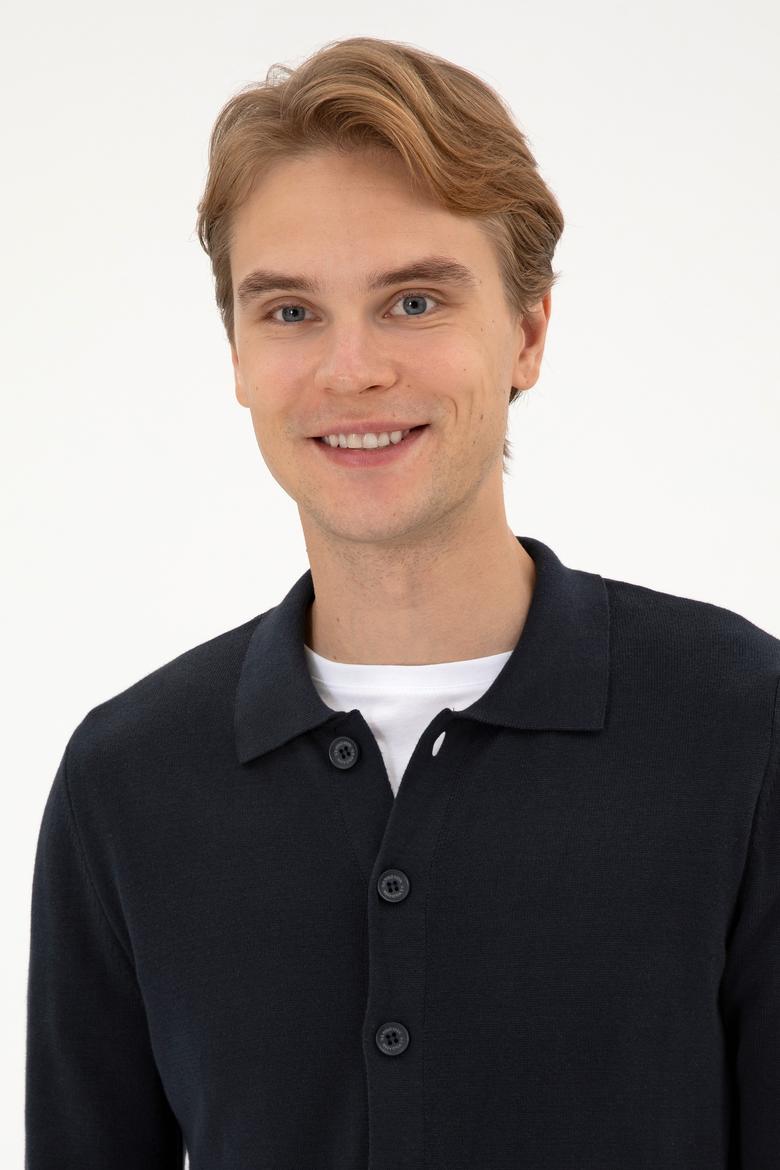 Erkek Lacivert Basic Triko Hırka - 50313690037