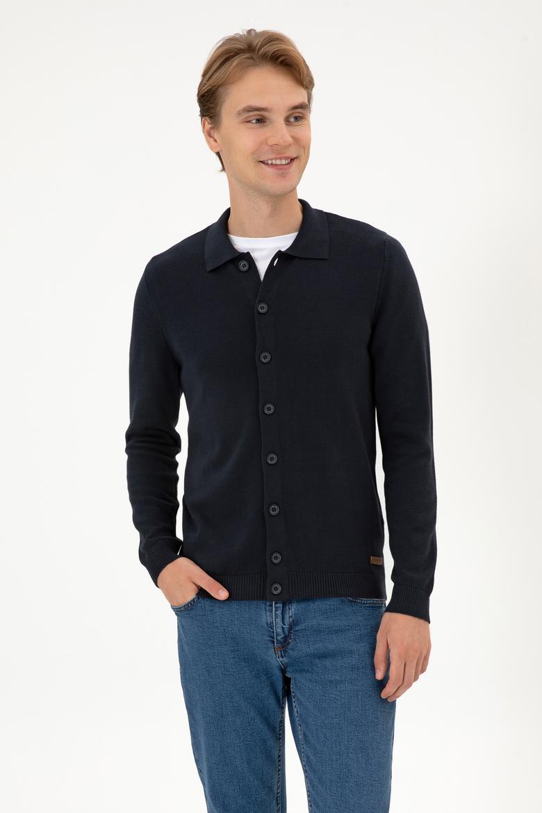 Erkek Lacivert Basic Triko Hırka