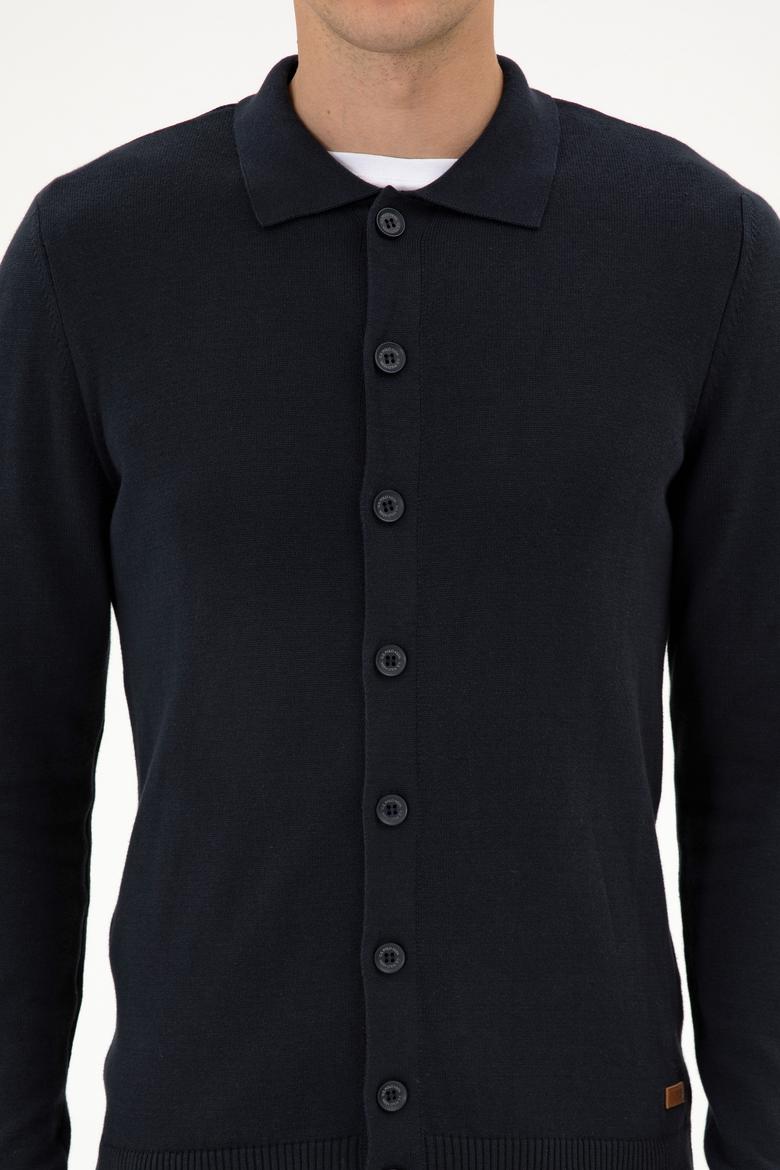 Erkek Lacivert Basic Triko Hırka - 50313690037