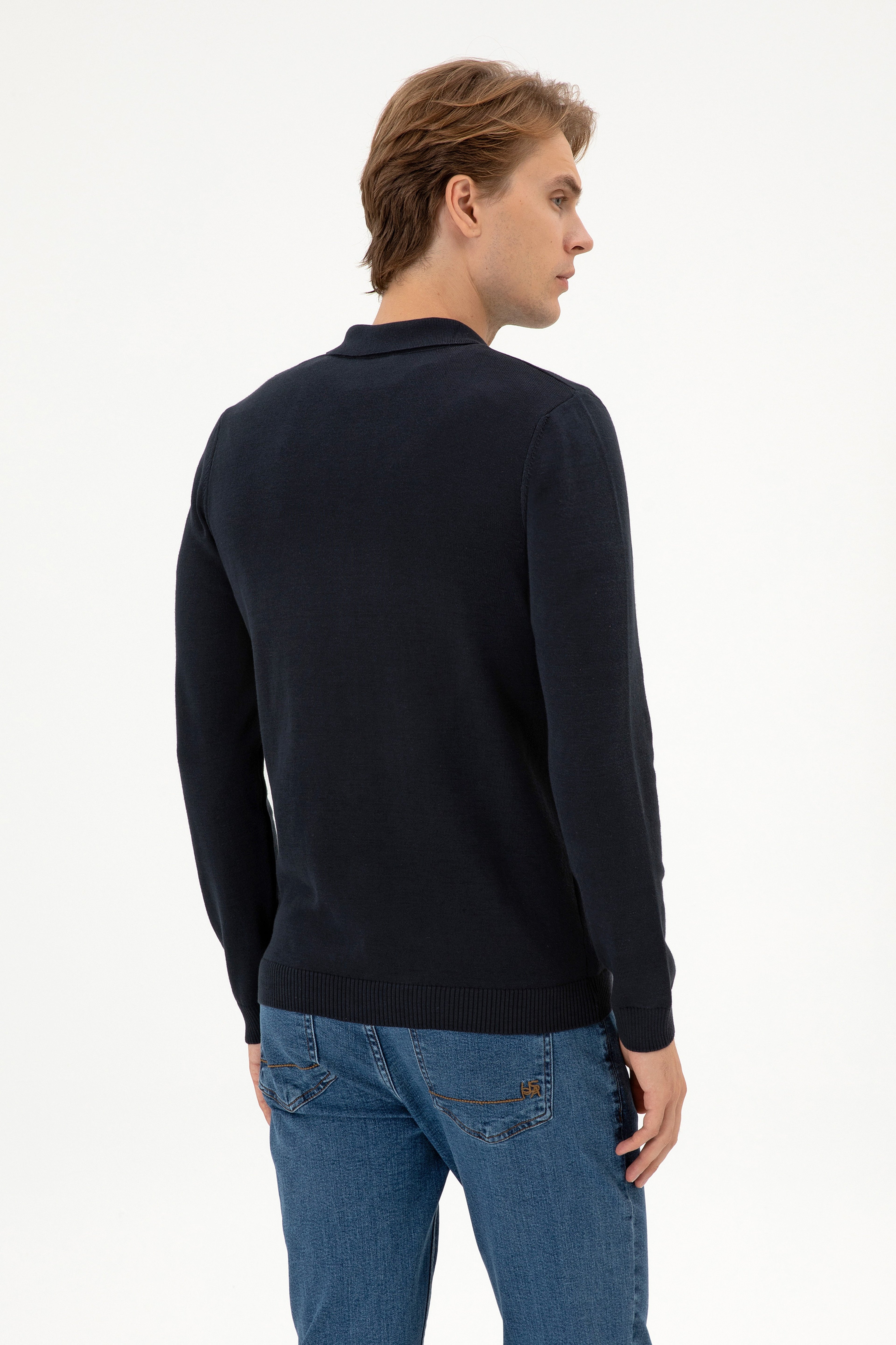 Erkek Polo Yaka Lacivert Basic Triko Hırka - Image 5