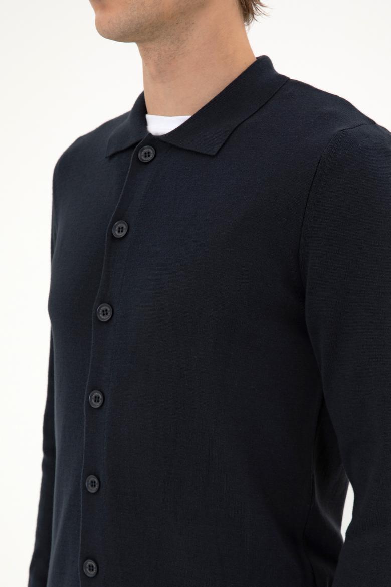 Erkek Lacivert Basic Triko Hırka - 50313690037