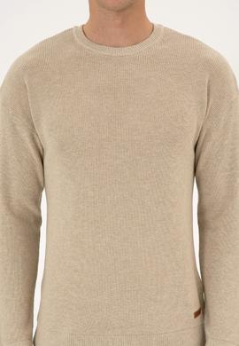 Erkek Comfort Fit Bisiklet Yaka Kum Melanj Basic Kazak - 50313679032