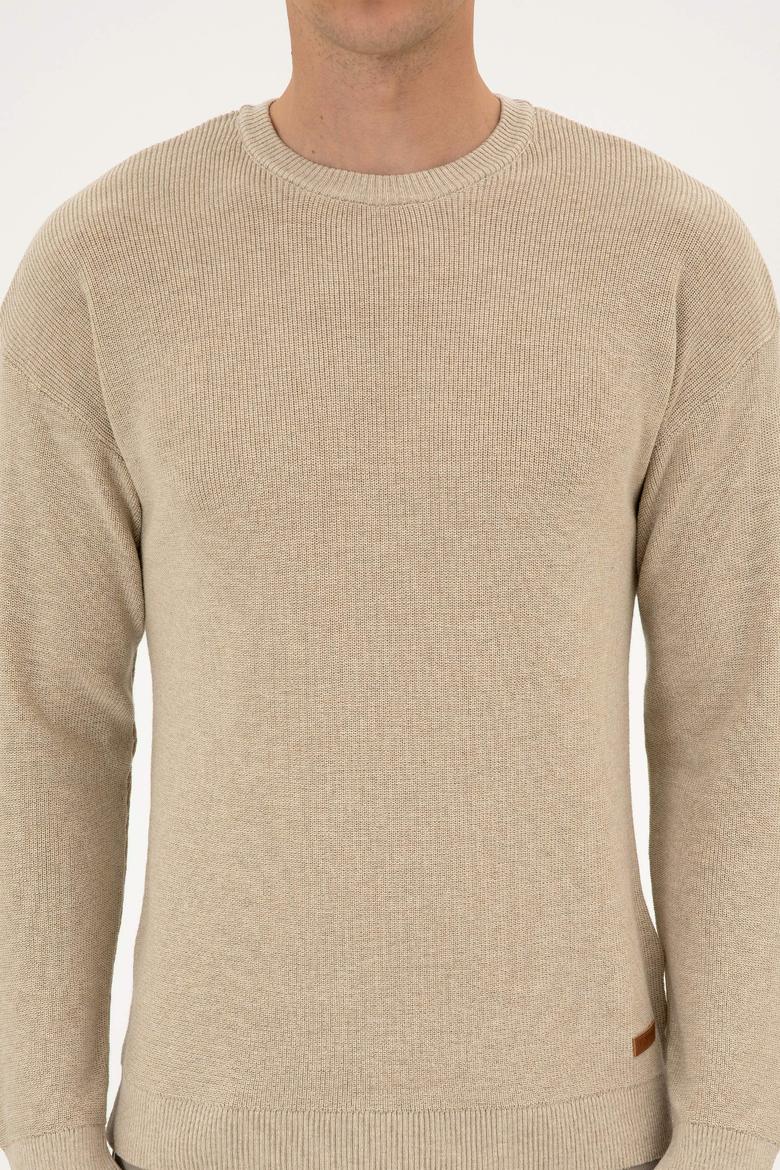 Erkek Comfort Fit Bisiklet Yaka Kum Melanj Basic Kazak - 50313679032