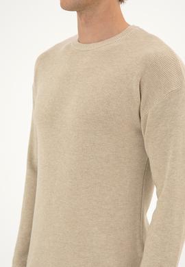 Erkek Comfort Fit Bisiklet Yaka Kum Melanj Basic Kazak - 50313679032