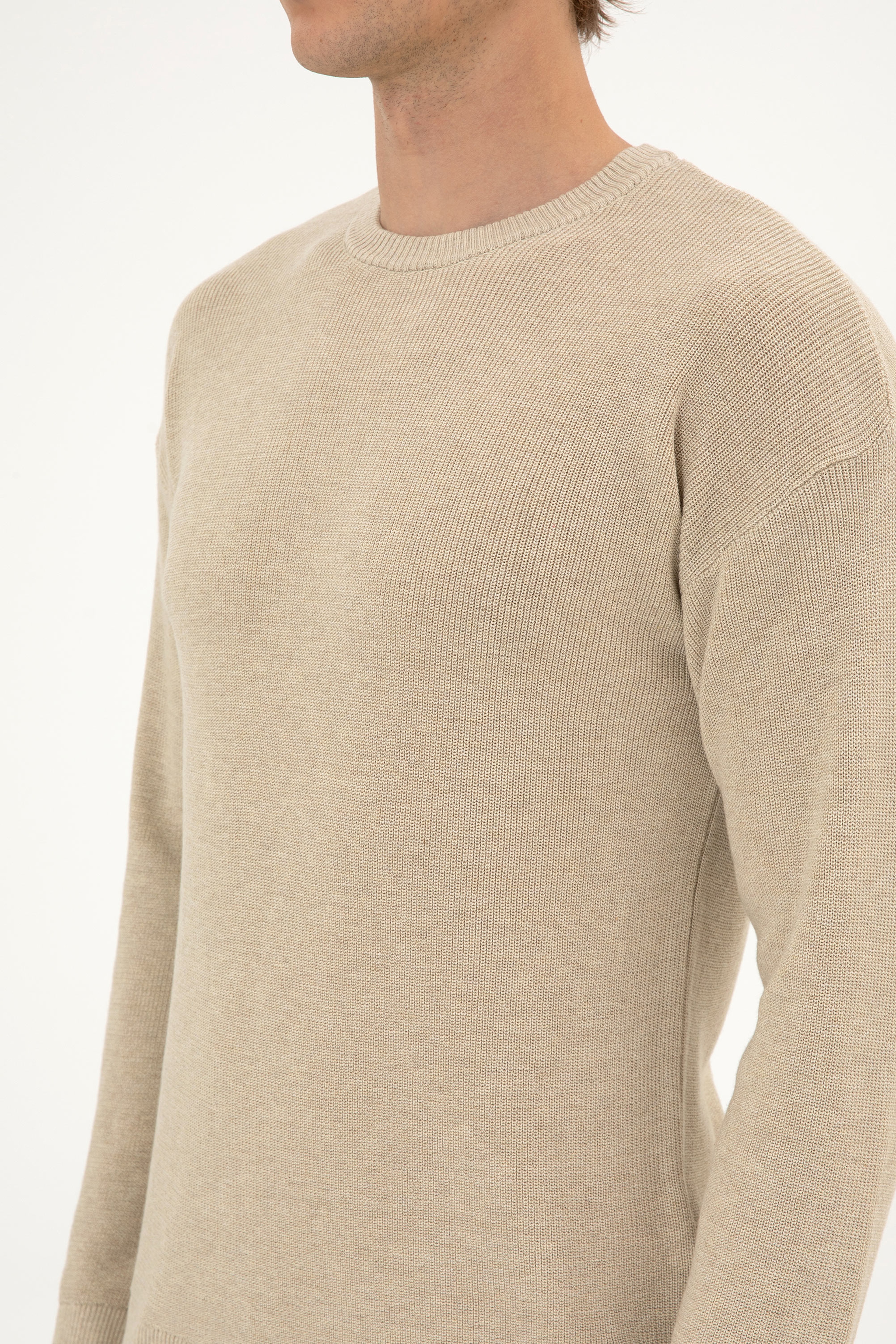 Erkek Comfort Fit Bisiklet Yaka Kum Melanj Basic Kazak - Image 7