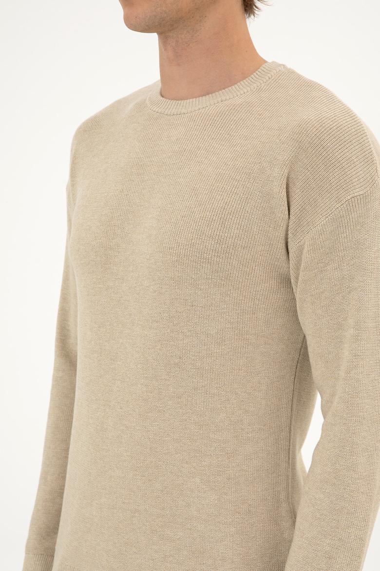 Erkek Comfort Fit Bisiklet Yaka Kum Melanj Basic Kazak - 50313679032