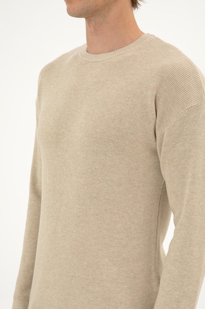 Erkek Comfort Fit Bisiklet Yaka Kum Melanj Basic Kazak