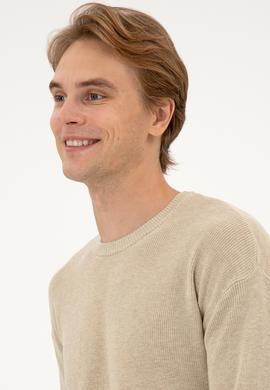 Erkek Comfort Fit Bisiklet Yaka Kum Melanj Basic Kazak - 50313679032