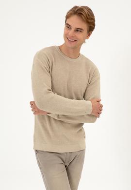 Erkek Comfort Fit Bisiklet Yaka Kum Melanj Basic Kazak - 50313679032