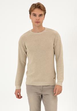 Erkek Comfort Fit Bisiklet Yaka Kum Melanj Basic Kazak - 50313679032