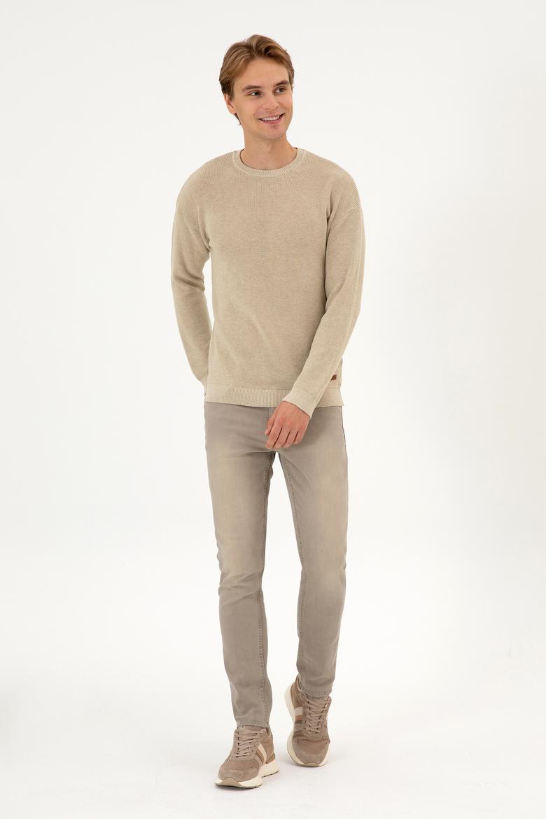 Erkek Comfort Fit Bisiklet Yaka Kum Melanj Basic Kazak - 50313679032