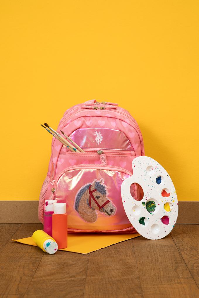 Kız Çocuk Pembe Parlak Çok Gözlü Okul Çantası