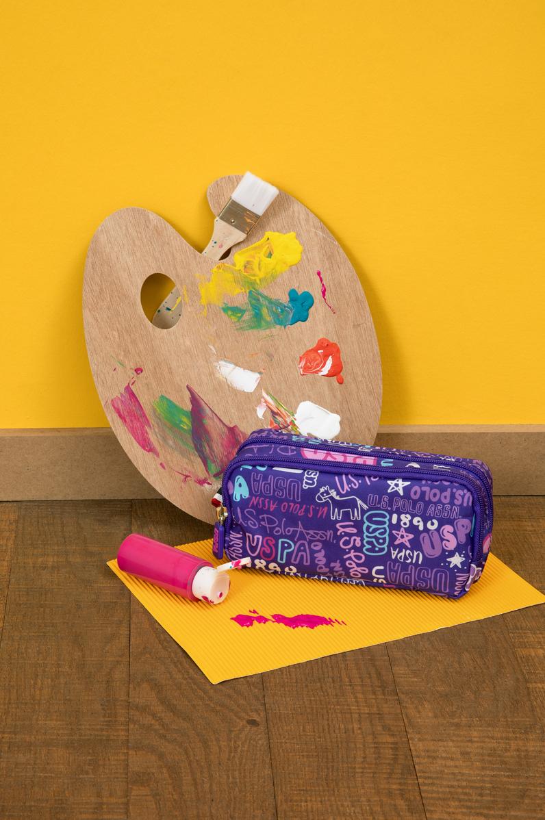 Kız Çocuk Mor Renkli Baskılı Çift Gözlü Kalemlik