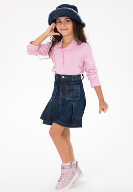 Kız Çocuk Pembe Polo Yaka Basic Sweatshirt - 50296377077