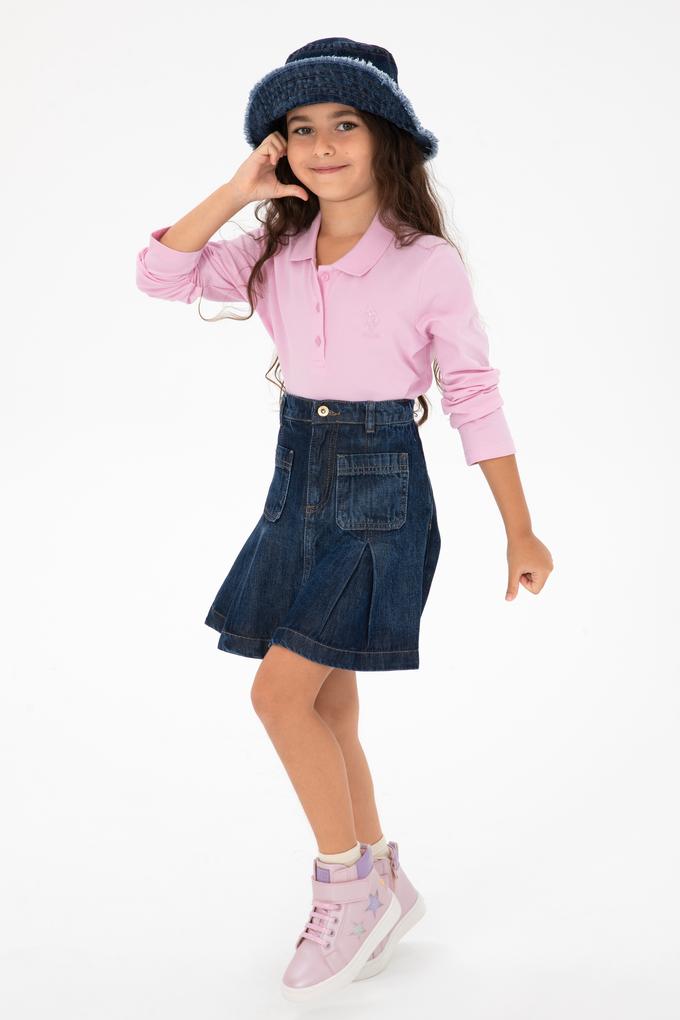 Kız Çocuk Pembe Polo Yaka Basic Sweatshirt