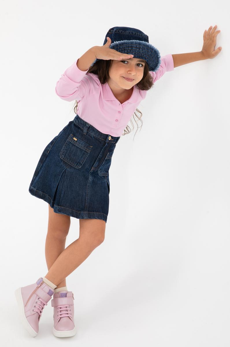 Kız Çocuk Pembe Polo Yaka Basic Sweatshirt