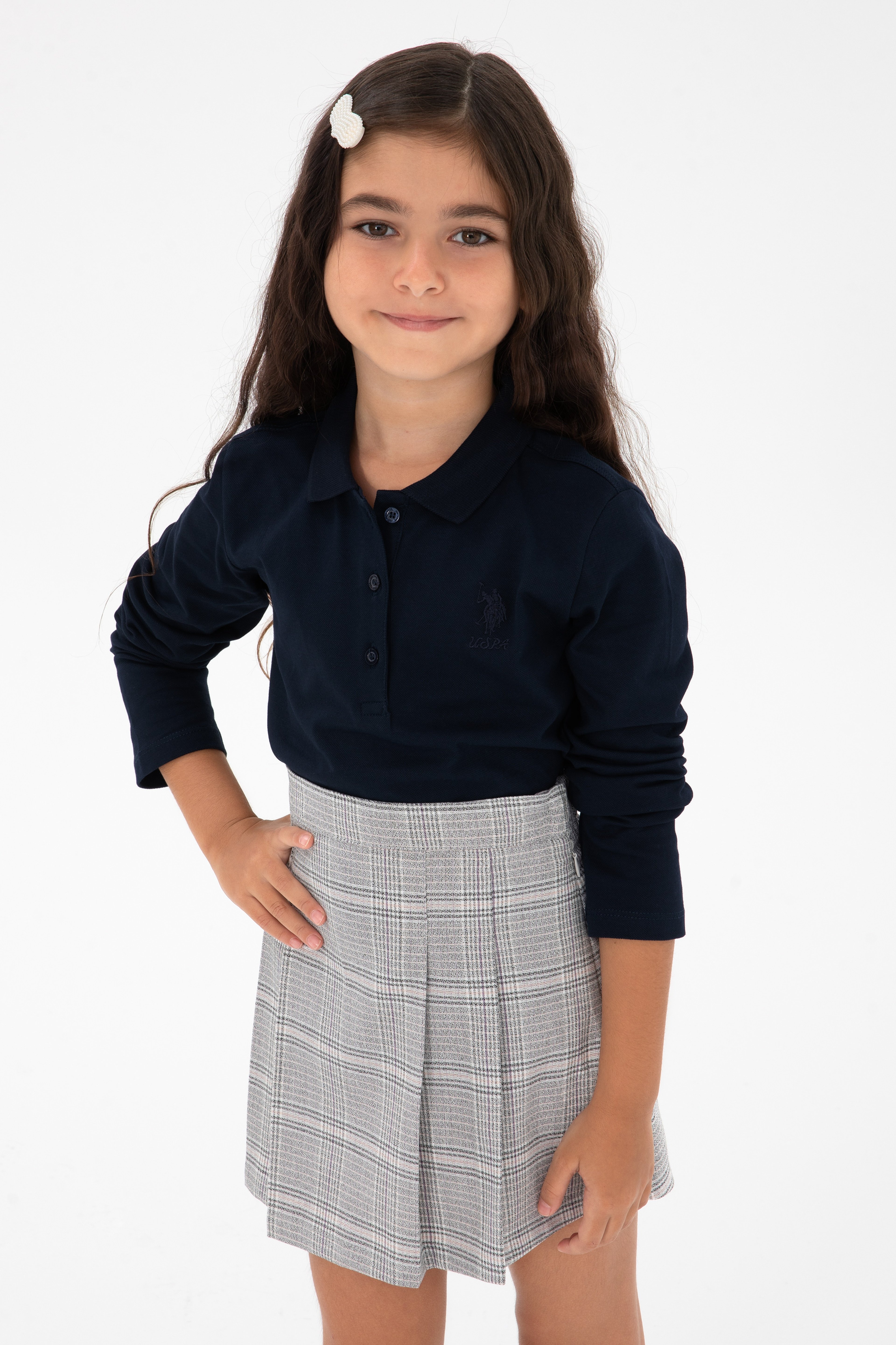 Kız Çocuk Lacivert Polo Yaka Basic Sweatshirt - Image 2