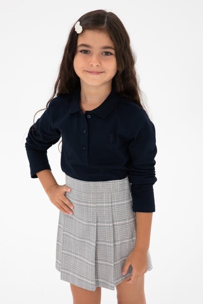 Kız Çocuk Lacivert Polo Yaka Basic Sweatshirt