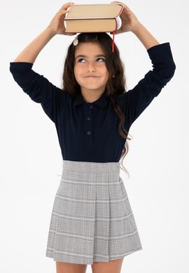 Kız Çocuk Lacivert Polo Yaka Basic Sweatshirt - 50296377004