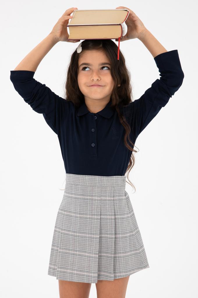 Kız Çocuk Lacivert Polo Yaka Basic Sweatshirt