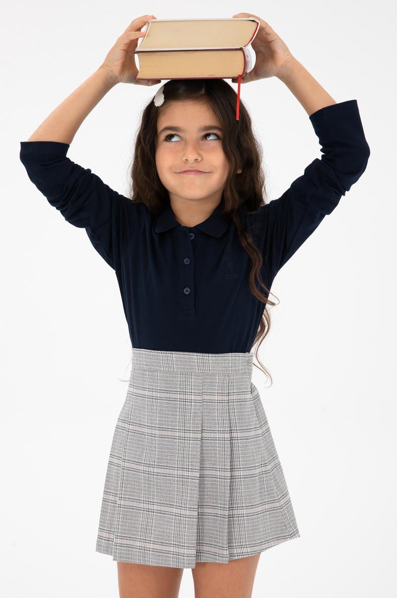 Kız Çocuk Lacivert Polo Yaka Basic Sweatshirt