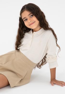 Kız Çocuk Krem Polo Yaka Basic Sweatshirt - 50296377014