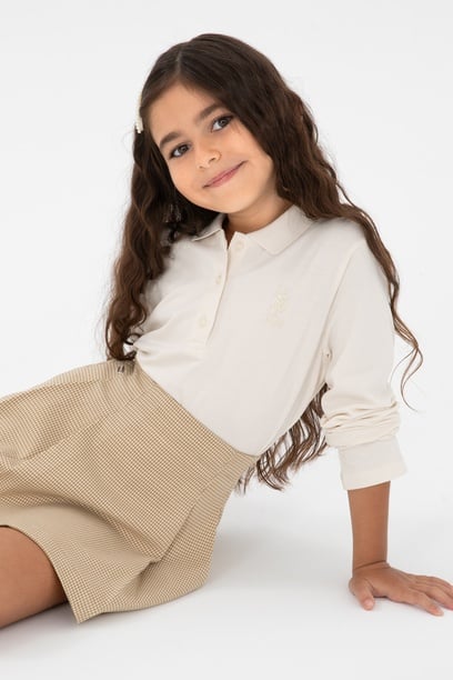 Kız Çocuk Krem Polo Yaka Basic Sweatshirt