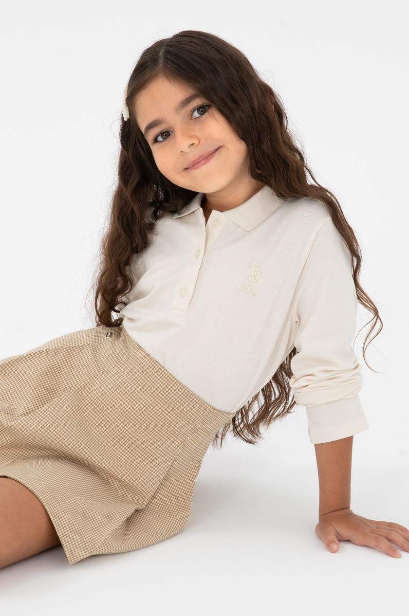 Kız Çocuk Krem Polo Yaka Basic Sweatshirt