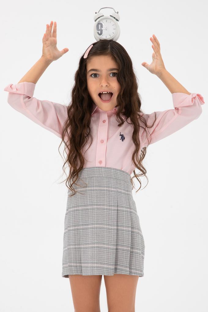 Kız Çocuk Açık Pembe Uzun Kollu Basic Gömlek
