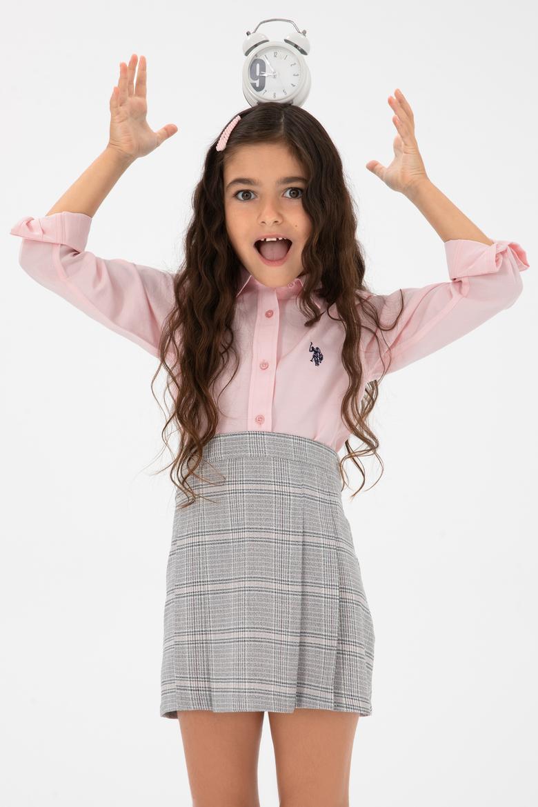 Kız Çocuk Açık Pembe Uzun Kollu Basic Gömlek