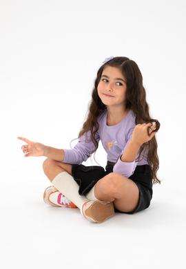 Kız Çocuk Lila Bisiklet Yaka Çiçek Baskılı Uzun Kol Tişört - 50313080001