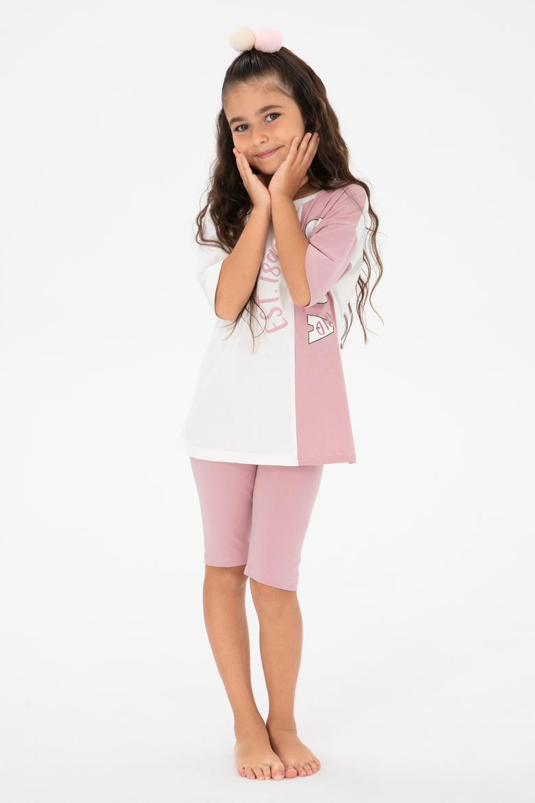 Kız Çocuk Pembe Şortlu Alt Üst Takım