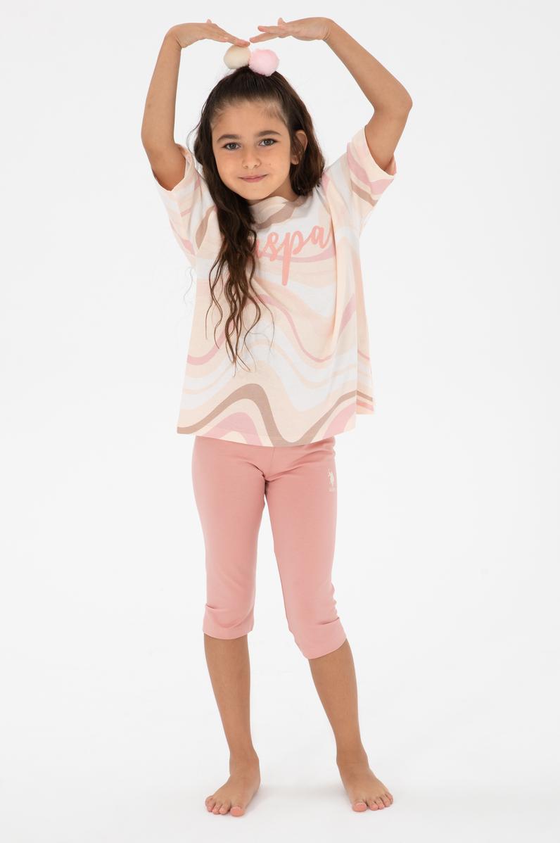 Kız Çocuk Pudra Capri Alt Üst Takım