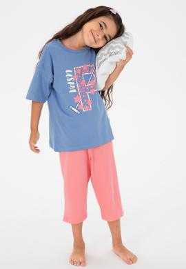 Kız Çocuk Mavi Capri Alt Üst Takım - 50315467009