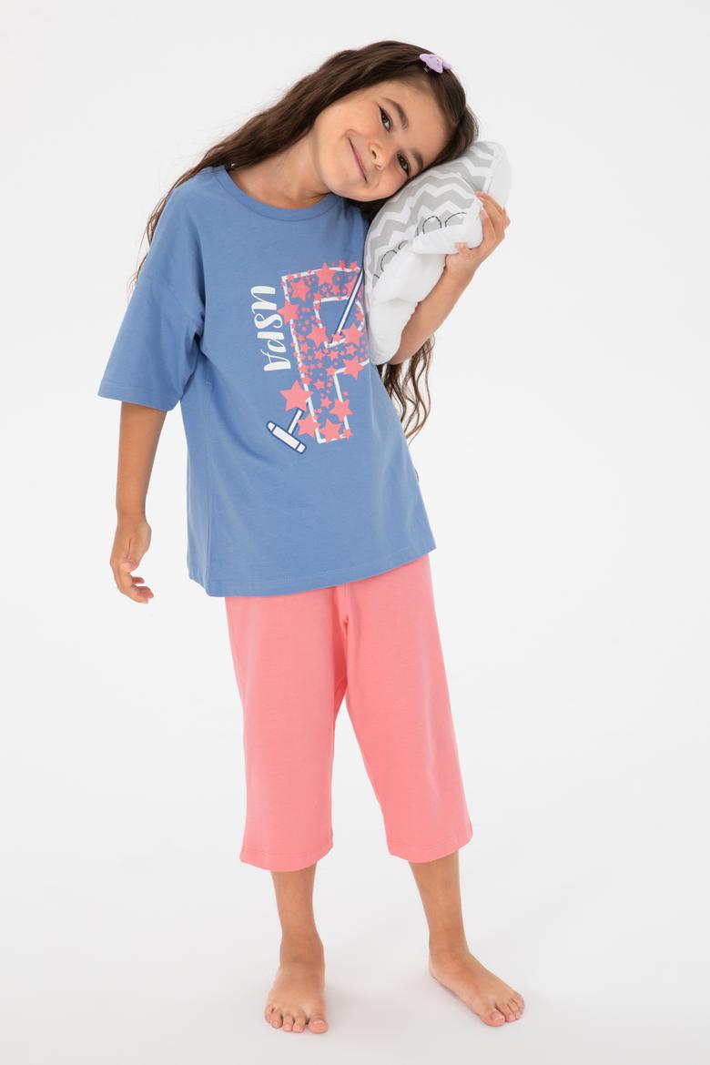 Kız Çocuk Mavi Capri Alt Üst Takım - 50315467009