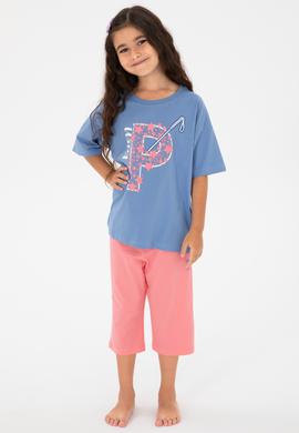 Kız Çocuk Mavi Capri Alt Üst Takım - 50315467009