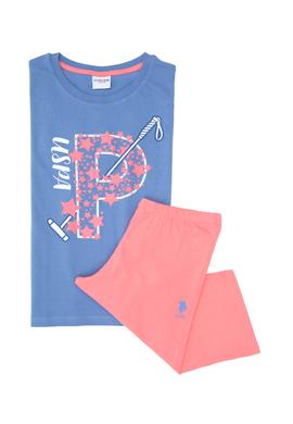 Kız Çocuk Mavi Capri Alt Üst Takım - 50315467009