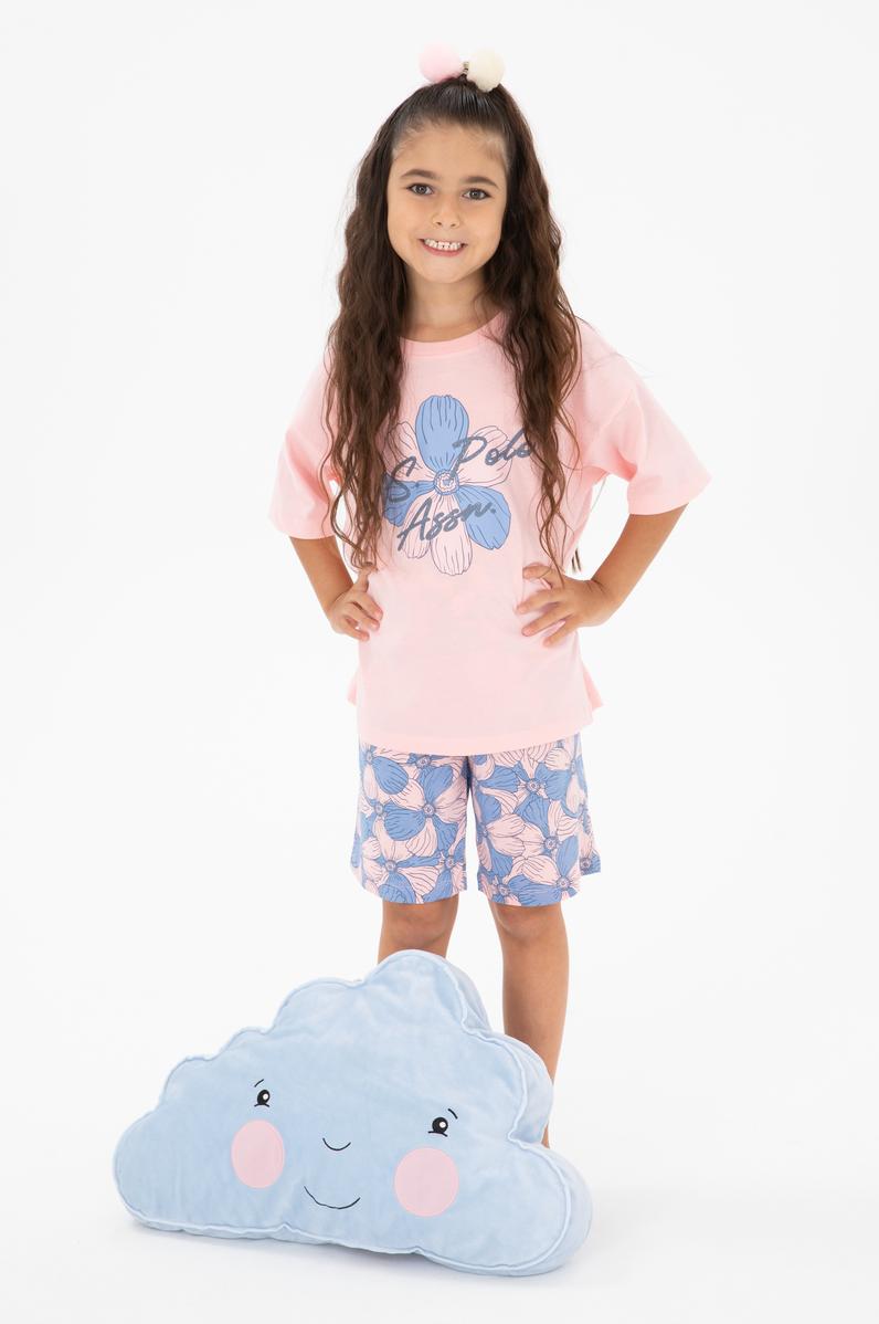 Kız Çocuk Somon Şortlu Alt Üst Takım