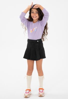 Kız Çocuk Lila Bisiklet Yaka Çiçek Baskılı Uzun Kol Tişört - 50313080001