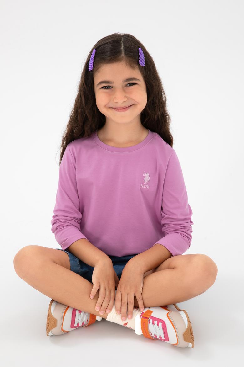 Kız Çocuk Fuşya Bisiklet Yaka Basic Sweatshirt