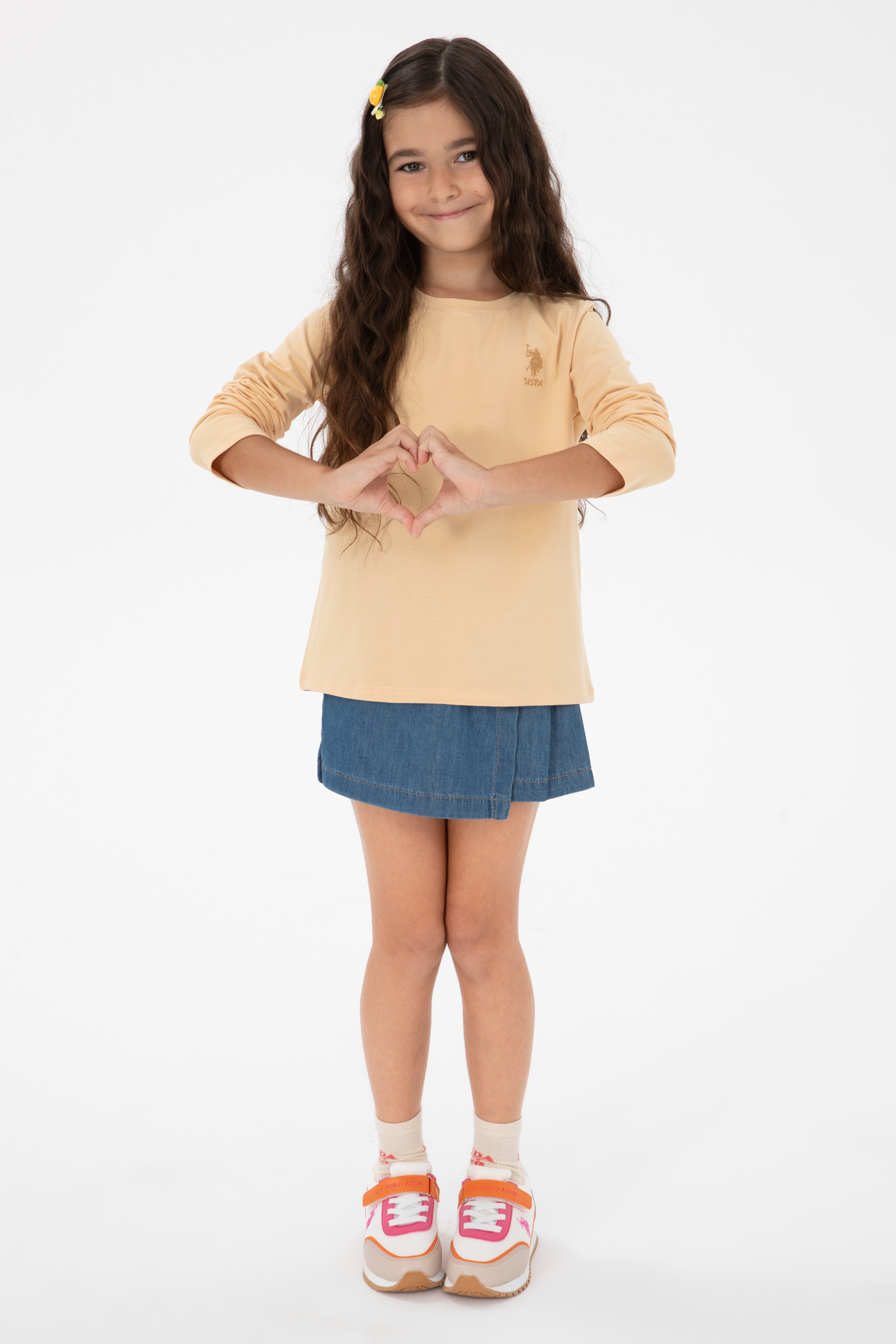 Kız Çocuk Bej Bisiklet Yaka Basic Sweatshirt - Image 1