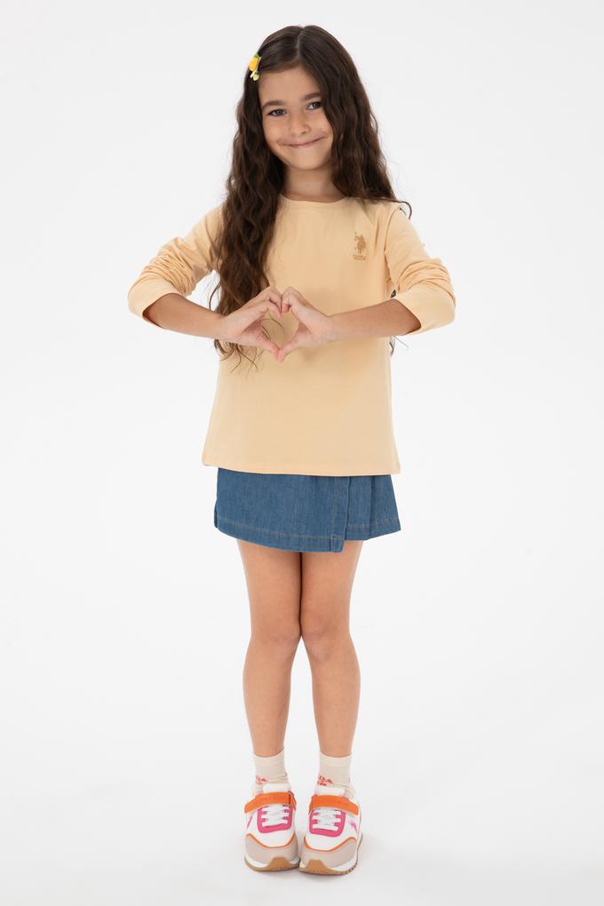 Kız Çocuk Bej Bisiklet Yaka Basic Sweatshirt